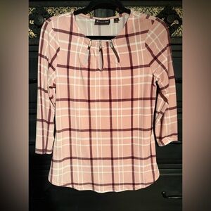 New York & Company Pink Plaid Blouse 3/4 Sleeve